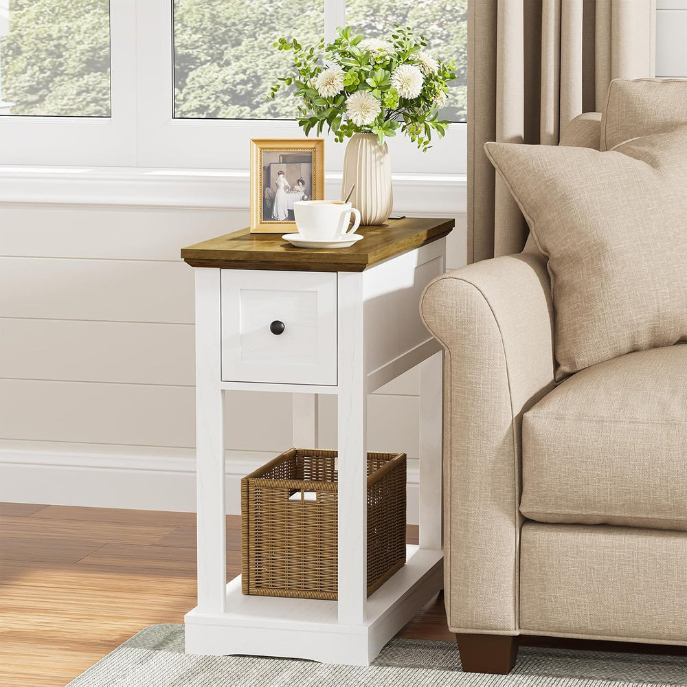Side Table Set of 2, Side Table with Storage, Farmhouse End Table, Thicken Ba...