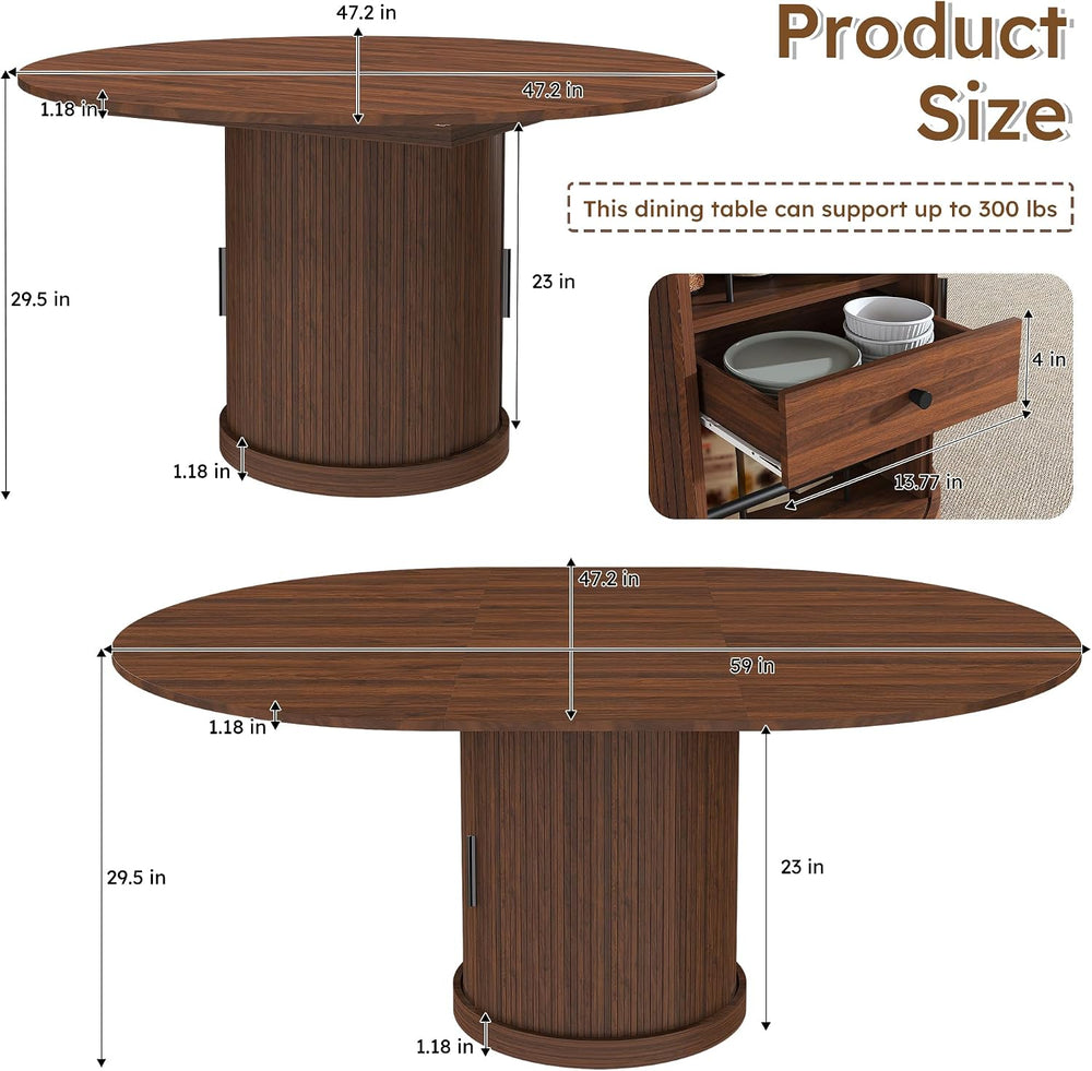 Round Extendable Dining Room Table for 4 6, 47"-59" Oval Expandable...