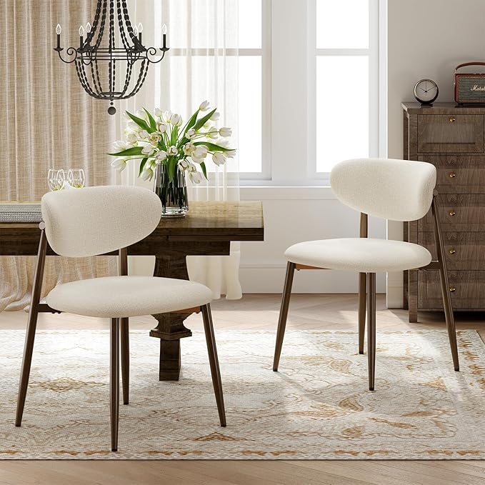 Dining Chairs Set of 2, Curved Back Kitchen Room Chairs with Metal Legs and Anti Slip Pads, Upholstered Dining Chair for Home and Restaurant, Beige