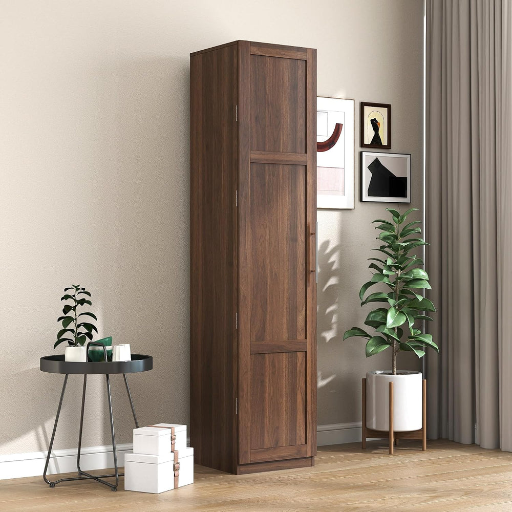 Walnut Freestanding Kitchen Pantry Cabinet with Doors & Shelves, Sideboar...