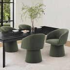 Swivel Dining Chairs Set of 2, Upholstered Mid Century Modern Deskchair with Barrel Back, Linen Fabric Kitchen Chairs for Dining Room, Bedroom, Dressing Room, Green