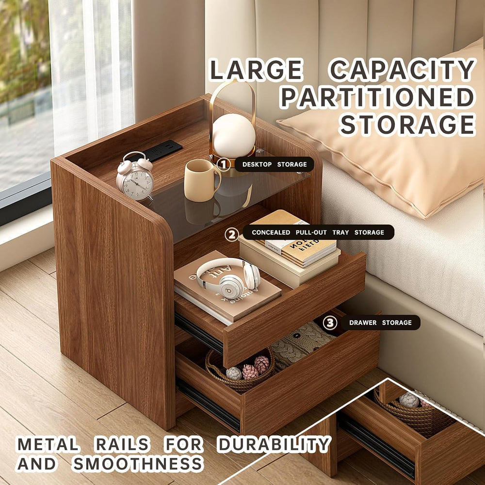 Messenya Modern Nightstand for Bedrooms Set of 2, 20" Wide w/Charging St...