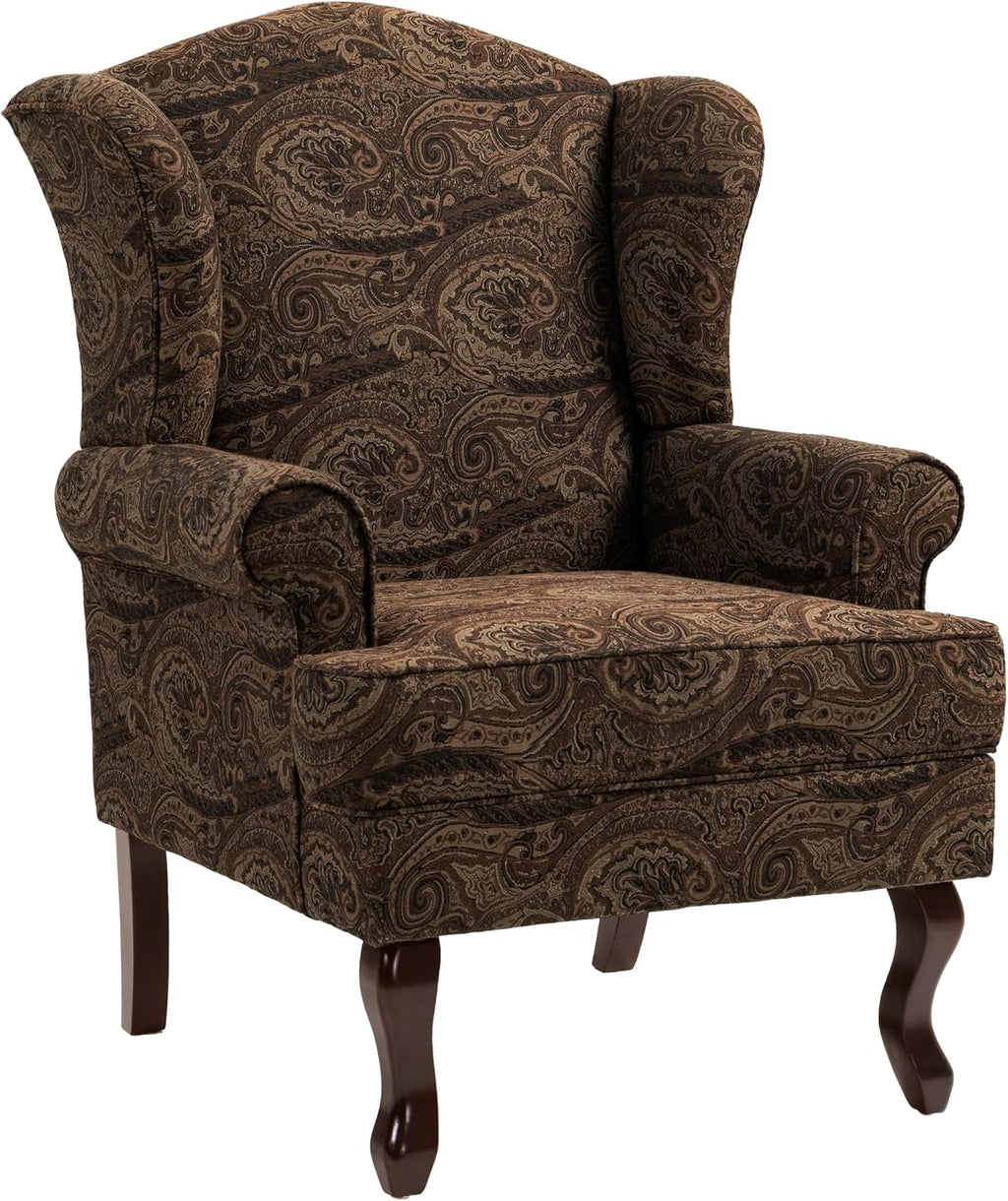 High Back Floral Accent Chairs Set of 2, Fabric Upholstered Armchair Retro Arm Club Chair for Living Room, Comfy Single Sofa Bedroom Reading Seat with Solid Wood Legs - Brown Cranberry