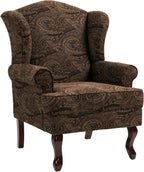 High Back Floral Accent Chairs Set of 2, Fabric Upholstered Armchair Retro Arm Club Chair for Living Room, Comfy Single Sofa Bedroom Reading Seat with Solid Wood Legs - Brown Cranberry