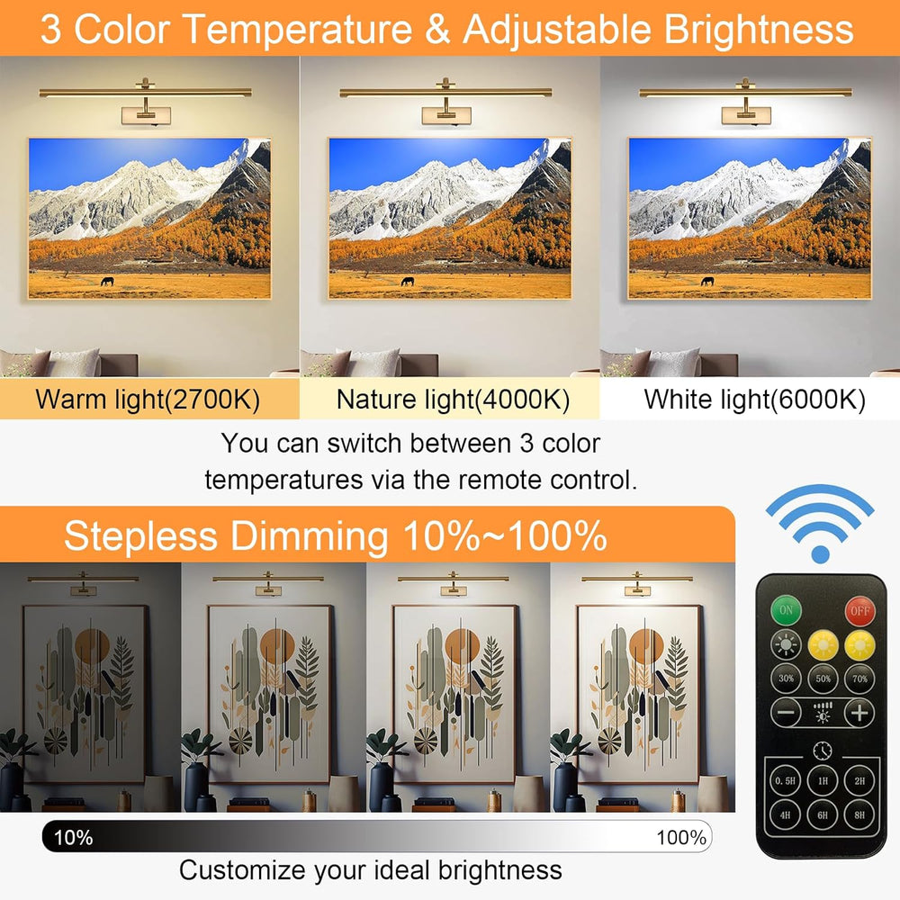 Tassuowell Picture Light Battery Operated with Remote, 3CCT Dimmable Picture ...
