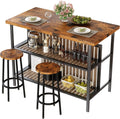 AWQM Kitchen Island with Seating & Storage Shelf, Modern Bar Table and Chairs Set for 2, Wooden Island Table for Kitchen, Dining Table Set for Small Space, Walnut Color