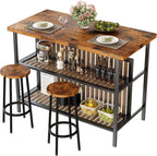 AWQM Kitchen Island with Seating & Storage Shelf, Modern Bar Table and Chairs Set for 2, Wooden Island Table for Kitchen, Dining Table Set for Small Space, Walnut Color