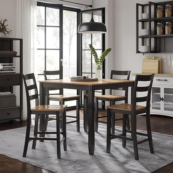 Signature Design by Ashley Gesthaven Casual Counter Height Dining Table and 4 Bar Stools, Set of 5, Light Brown & Dark Brown