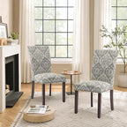 COLAMY Upholstered Dining Chairs with High Back – Breathable Fabric, Solid Rubber Wood Legs, Comfortable Padded Seat for Dining Room, Kitchen, Living Room – Classic Gray Damask Pattern,Set of 4