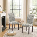 COLAMY Upholstered Dining Chairs with High Back – Breathable Fabric, Solid Rubber Wood Legs, Comfortable Padded Seat for Dining Room, Kitchen, Living Room – Classic Gray Damask Pattern,Set of 2