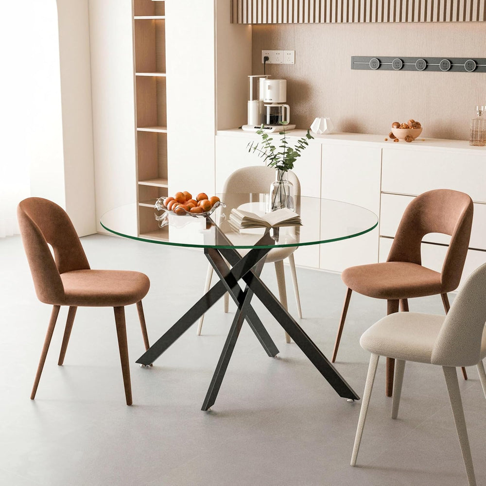 HomVent 47-inch Round Glass Dining Table for 4, Round Glass Kitchen Table wit...