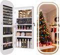 LVSOMT LED Mirror Jewelry Cabinet, Wall/Door Mount Jewelry Mirror Organizer, Rounded Full Length Mirror with Storage, Lockable Jewelry Armoire, 16" Wide, Foldable Shelf, Interior Mirror, White