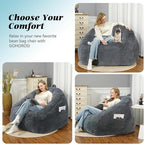 Giant Bean Bag Chair for Adults and Kids, BeanBag Couch Filler with Memory Foam, Ergonomic Faux Fur Shell-Shaped Boneless Chair and Reading Living Room, Bedroom, Grey