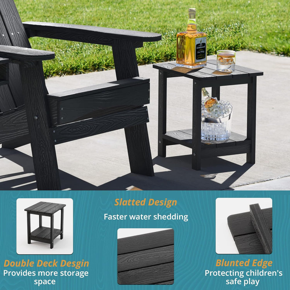 LUE BONA Outdoor Side Table, 2-Tier HDPS Small Patio Table, Black | 2-Tier Sh...