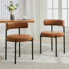 Faux Leather Dining Chairs Set of 2, Mid Century Modern Dining Room Chairs with Barrel Backrest, Upholstered Brown Kitchen Chairs for Dining Room, Restaurant