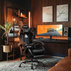 NEO CHAIR Video Gaming Chair with Footrest High Back Ergonomic Comfortable Office Computer Desk with Lumbar Support Height Adjustable with PU Leather Recliner for Adults Women Men (Black)