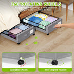 Under Bed Storage with Wheels, XXL 60L Under the Bed Storage Bins, Underbed Storage Containers with Lids & Label, Rolling Metal Drawer for Shoes, Clothes, Books, Toys (4-Pack Gray)