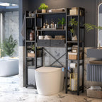 Over The Toilet Storage with 2 Drawers - 11 Tier Bathroom Organizer Freestanding Space Saver Storage Rack with Adjustable Shelf Above Toilet Stand with 4 Hooks for Restroom, Laundry, Grey Oak