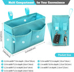 Bseash Bunk Bed Organizer, Bedside Caddy Hanging Bed Organizer Storage Bag with 4 Pockets and 2 Hooks, for College Dorm Rooms Bed, Hospital Bed, Baby Bed Rails, 600D Oxford Cloth (Light Blue)