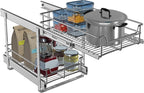 2 Tier Pull Out Cabinet Organizer (11" W x 22" D), Roll Out Shelves and Drawer for Kitchen Pantry Storage Basket, Heavy-Duty Metal Sliding Shelf