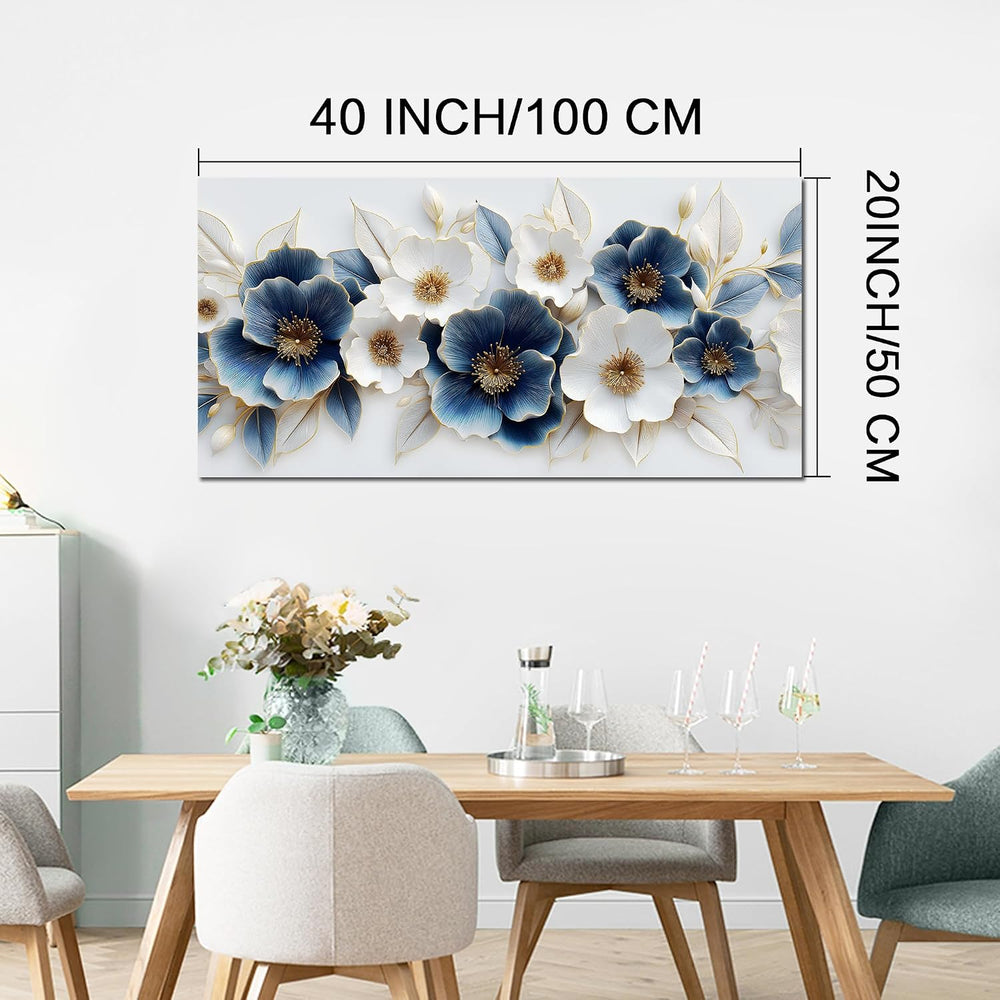 Large Canvas Wall Art for Living Room Blue and White Floral Print Painting wa...