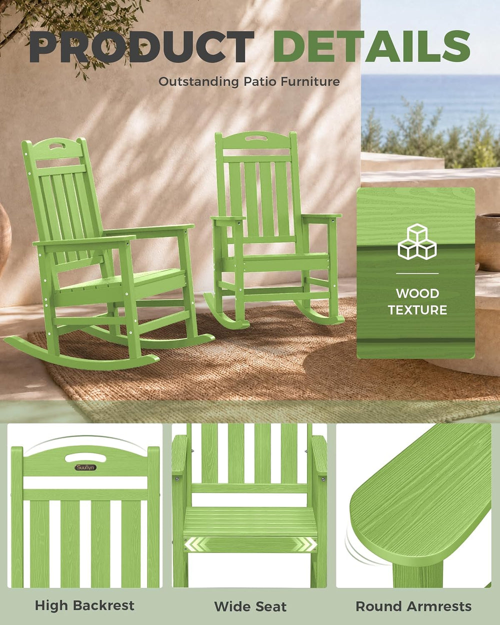 Rocking Chairs Outdoor, Oversized Patio Rocking Chair, All Weather Resistant ...