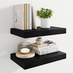 Marsmiles 16" Floating Shelves for Wall, Wooden Shelves with Invisible Brackets Set of 2, Rustic Farmhouse Wall Mounted Shelf for Kitchen Bathroom Living Room Study, Black