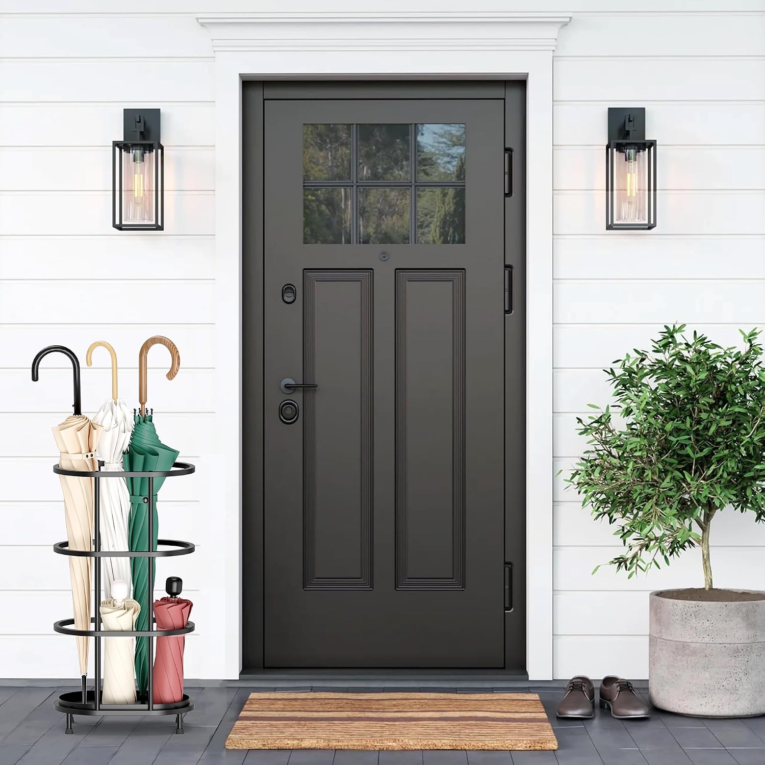 Alyoen Umbrella Stands for Entryway, Large Metal Umbrella Holder 6.89 x 10.8 x 21.34 Inches with Adjustable Feet, Decor Freestanding Elliptical Openwork Umbrella Rack for Home Office