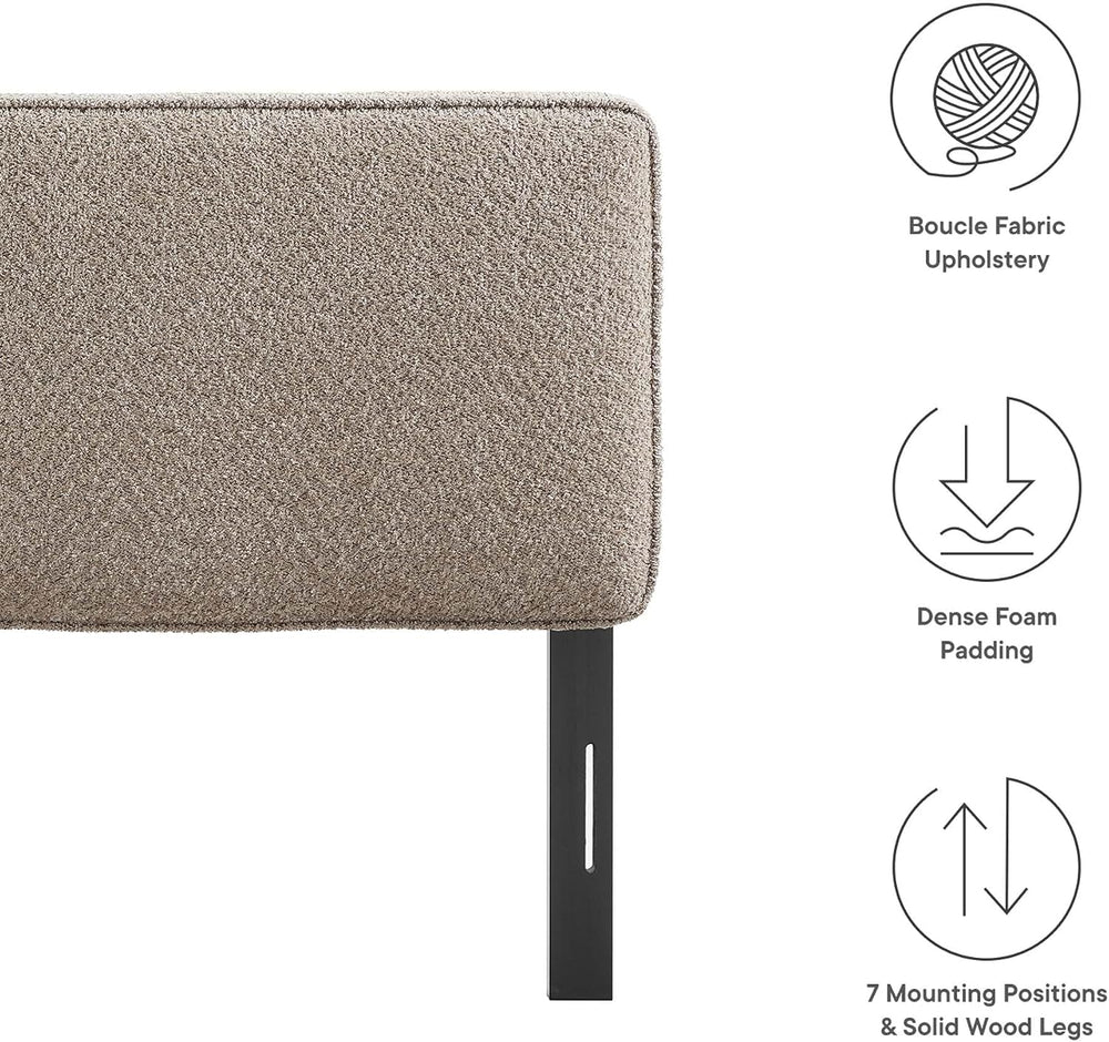 Lindee Oatmeal Boucle Fabric Queen Headboard | French Piping Trim | Dual Pane...