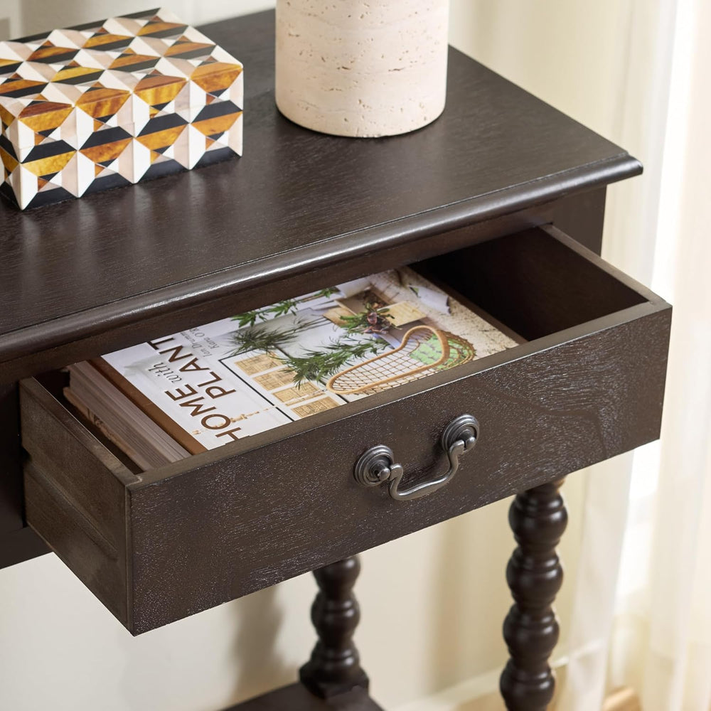 SAFAVIEH Furniture - Athena 2-Drawer Console Table - Dark Chocolate - Solid W...