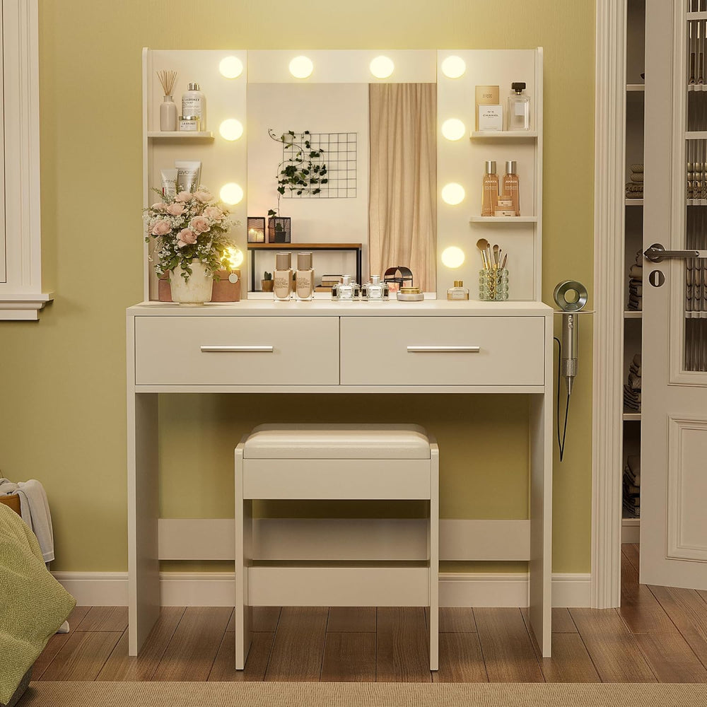 YESHOMY Vanity Desk with Mirror, Makeup Table, Matte White | 2 Large Drawers,...
