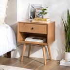 Walker Edison Mid Century Modern 1-Drawer Nightstand Bedroom Storage Drawer and Shelf Bedside End Table, 24 Inch, Natural Pine