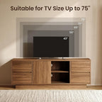 70'' Wide TV Stand for TVs Up to 75'', Wood Entertainment Center with Sliding Doors and Drawers, Television Console Storage Cabinet with Adjustable Shelves for Living Room, Bedroom, Walnut