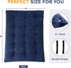 MAXYOYO Japanese Floor Mattress Full Size, 6" Foldable Futon Mattress Tufted Roll Up Floor Bed, Thick Chenille Tatami Mat Sleeping Pad for Camping Guest Room Dormitory Bedroom RV, Navy