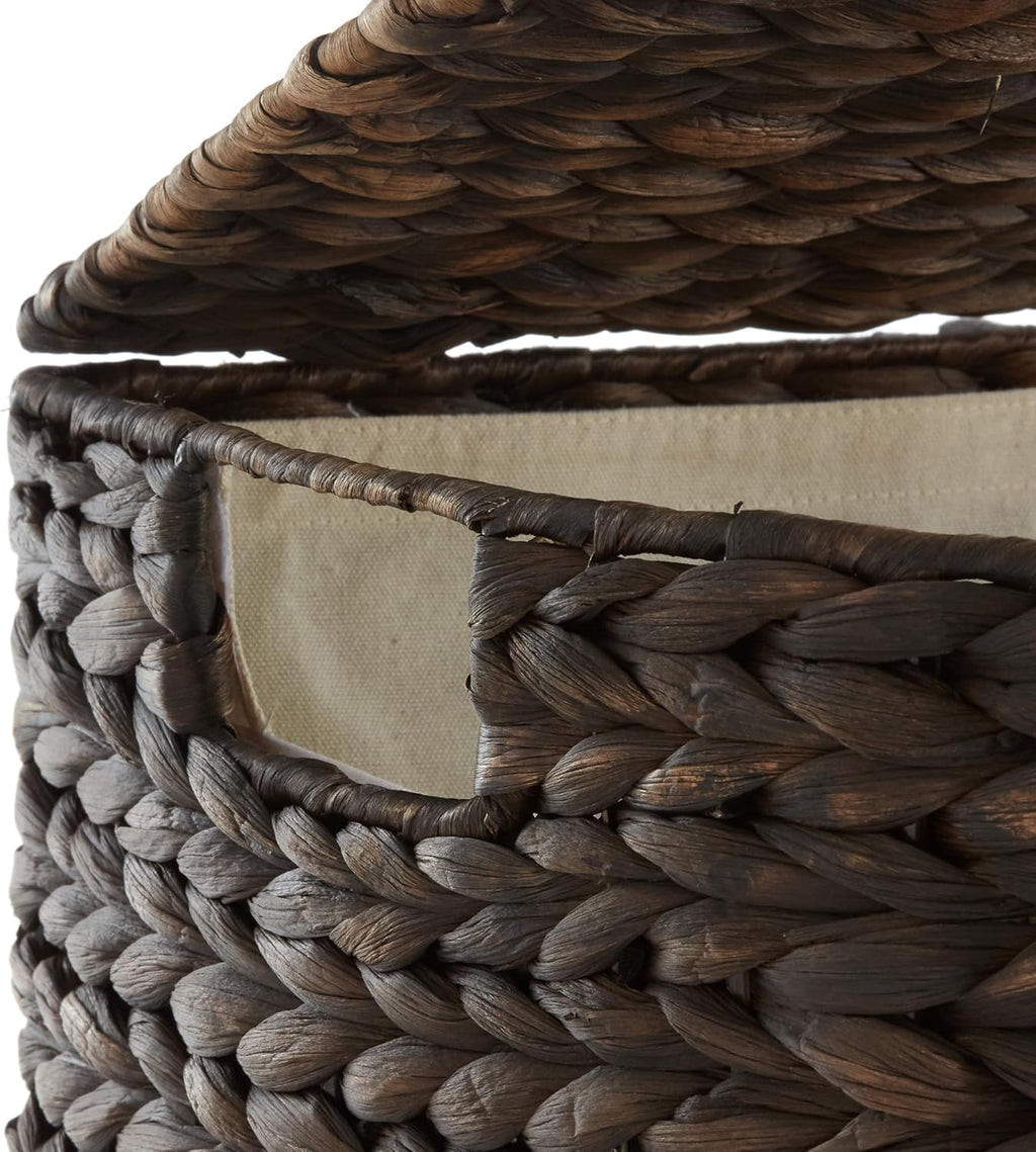 Casafield Half Moon Laundry Hamper with Lid and Removable Liner Bag - Espresso Dark Brown, Woven Water Hyacinth Laundry Basket for Clothes and Towels