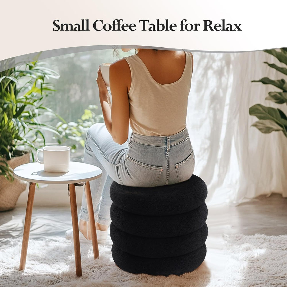 19.5 Inch Round Storage Ottoman, Modern Sherpa Ottoman Coffee Table with Remo...