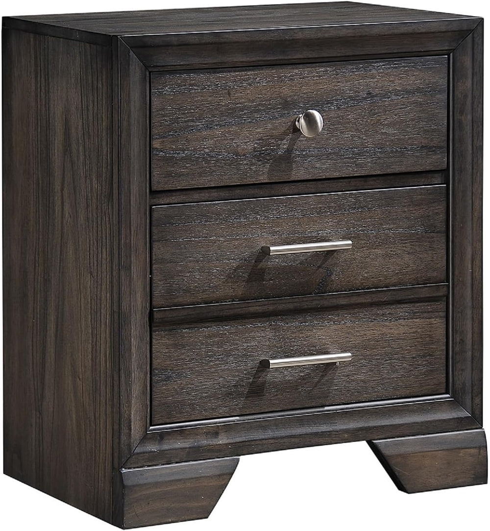 1pc Contemporary Dark Grain Finish Metal Knobs Two-Drawers Nightstand Gray,fo...