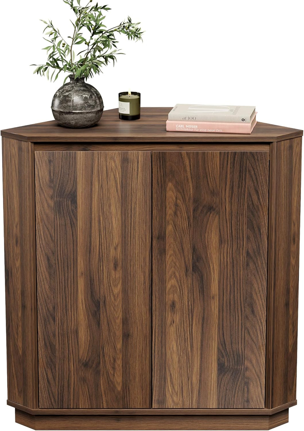 Corner Cabinet, Modern Handless Corner Floor Cabinet with 2 Doors and 2-Tier ...