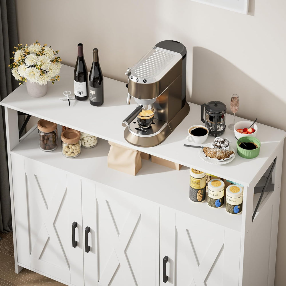 Farmhouse Coffee Bar Cabinet, Kitchen Storage Cabinet, White