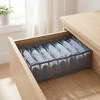 Clothes Organizer and Underwear Drawer Box, Medium 6-compartment Pants Dividing Storage Bin, Grey Mesh Fabric, Closet Storage for Travel and Home Wardrobe