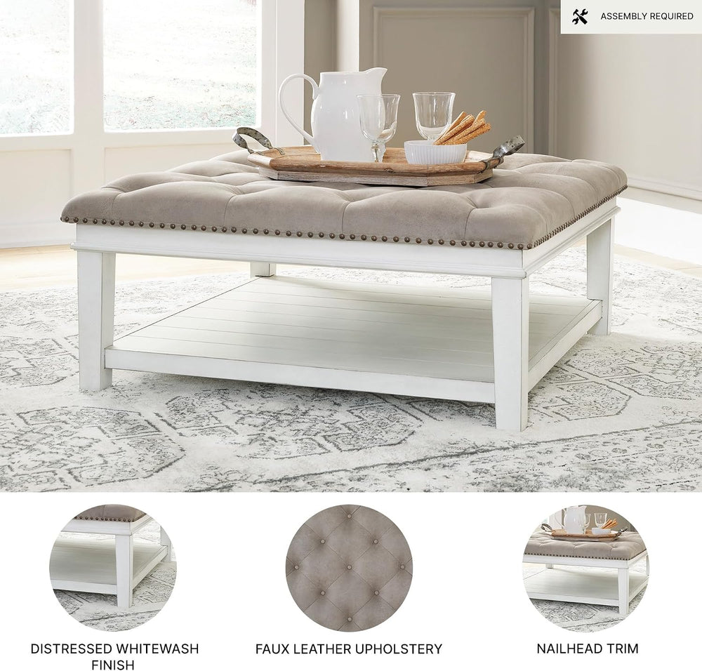 Signature Design by Ashley Kanwyn French Country Upholstered Square Ottoman C...