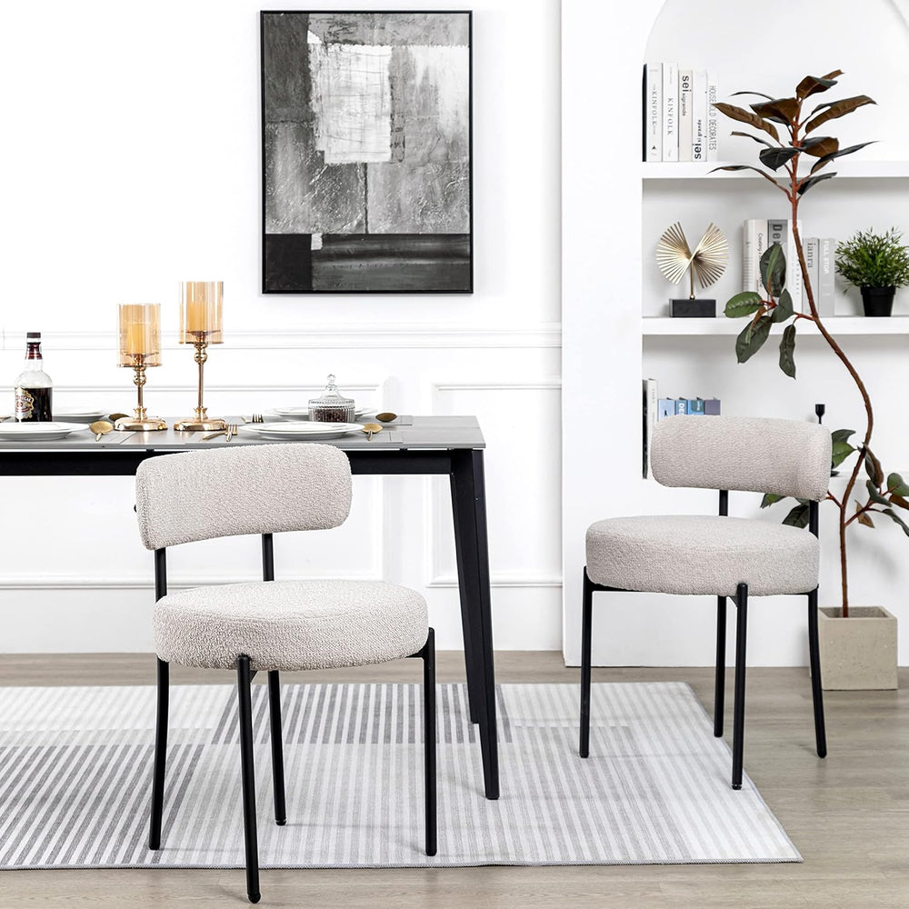 DYHOME Boucle Dining Chairs Set of 2, Upholstered Dining Room Chairs Grey