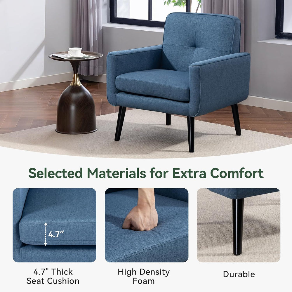Mid Century Modern Accent Chair, Fabric Reading Armchair, Blue | 300LBS Capac...