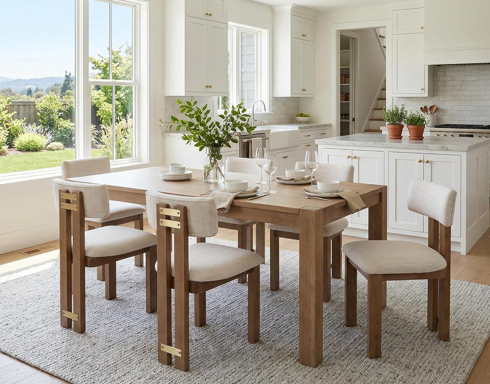 BESTANO Linen Wooden Dining Chairs Set of 4, Modern Farmhouse Dining Room Kit...
