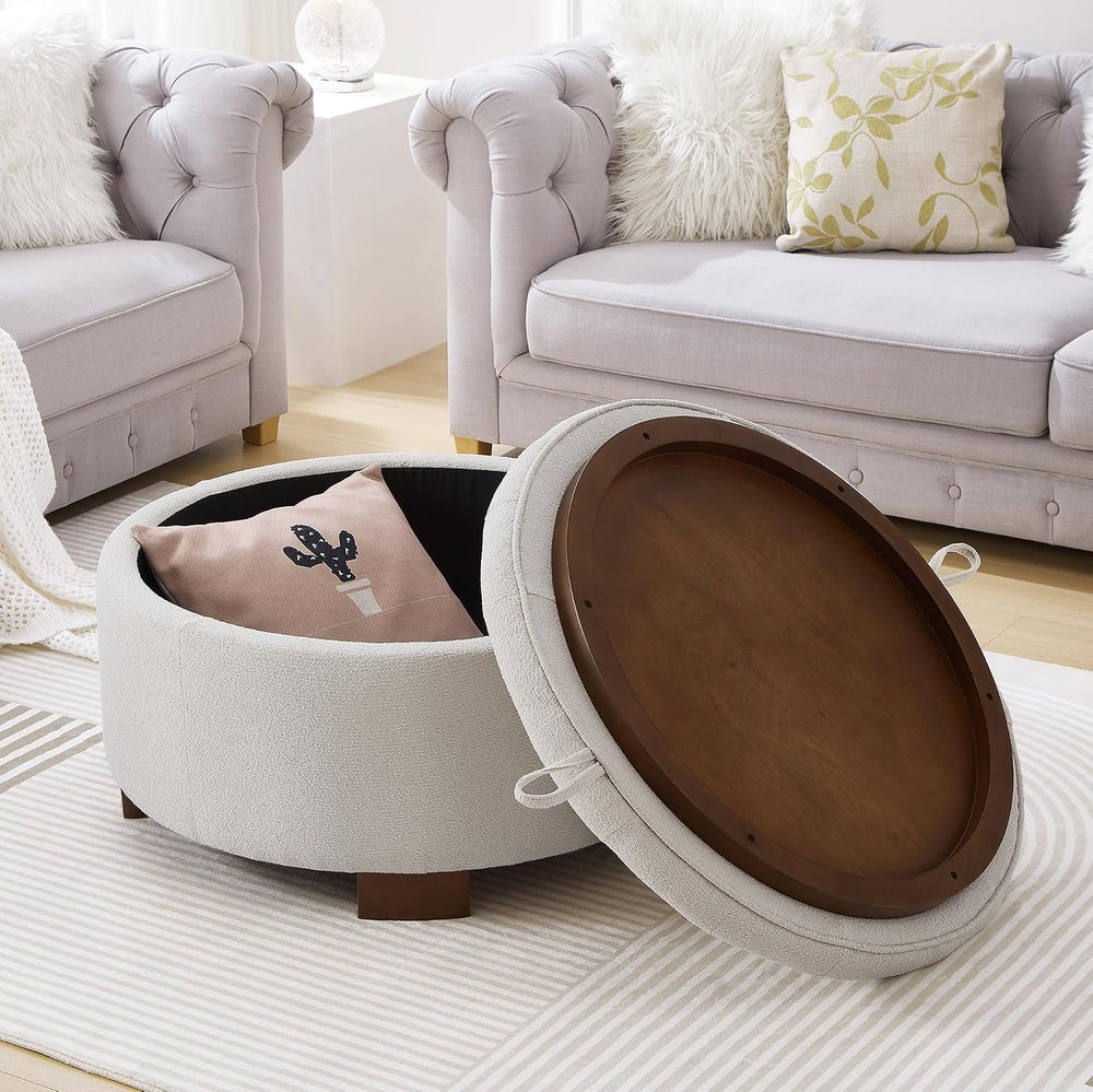 30'' Round Ottoman with Storage, Oversized Ottoman Coffee Table with ...
