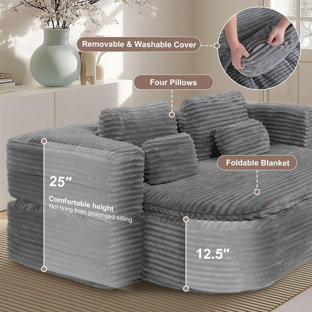 75'' Folding Sleeper Sofa Bed, Memory Foam Fold Out Couch, Foldable F...
