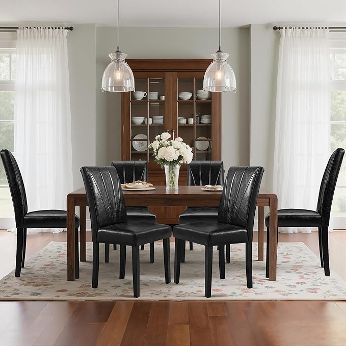 VECELO Upholstered Dining Chairs Set of 2, Modern PU Leather Dinning Room Cha...