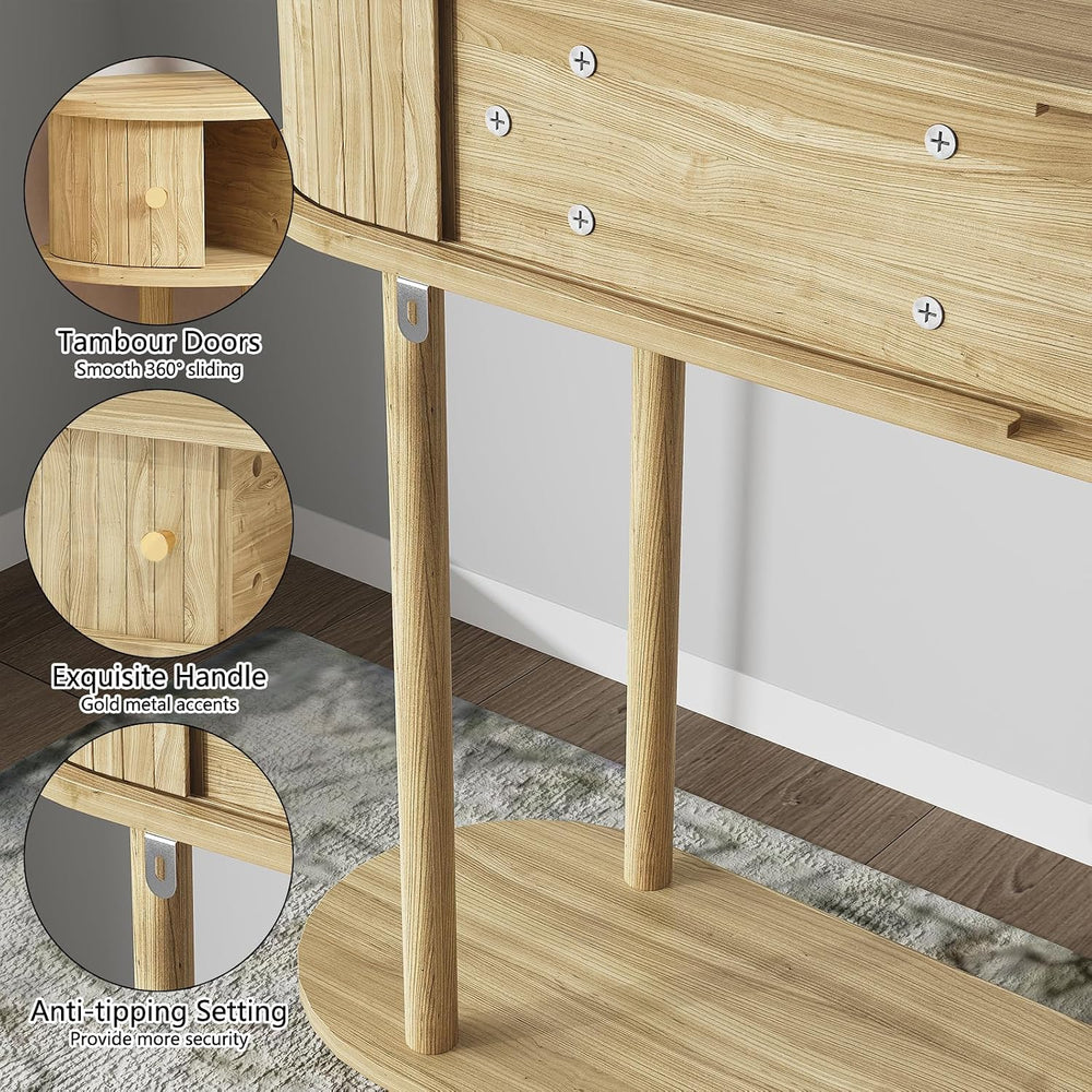 ARTPOWER Entryway Table with Storage, 47.2”, Natural Wood | Fluted Console Ta...