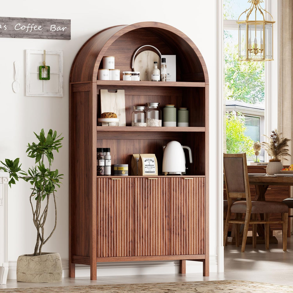Ieejdn 71.34" Tall Arched Kitchen Pantry,Modern Fluted Wood Storage Cabi...
