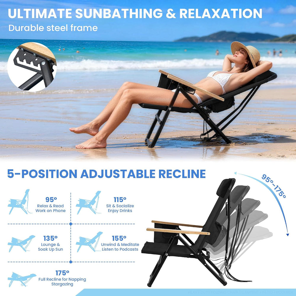 2 Pack Premium 5-Position Reclining Camping Chair - Portable Folding Lightwei...